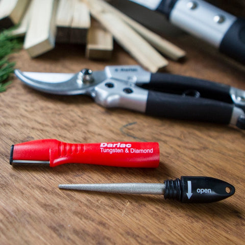 Tungsten and diamond knife sharpener with red handle